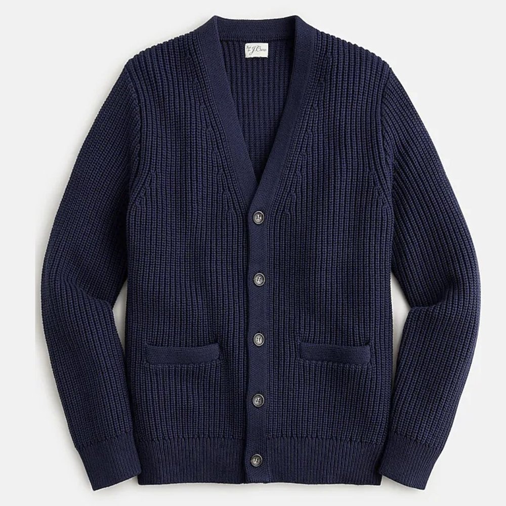NWT J Crew Heritage Cotton Shaker Stitch Chunky Knit Cardigan Sweater Navy Blue